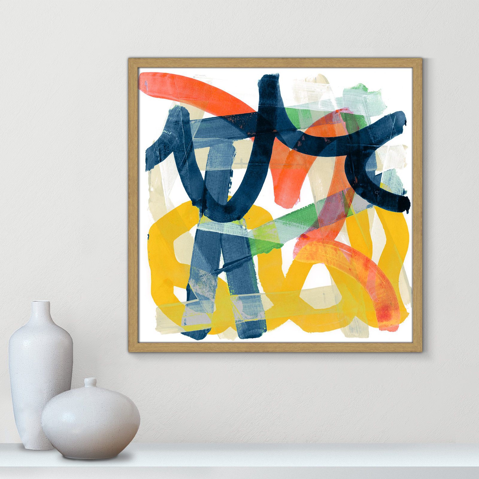 Lorelai "Shuffling" Painting by Cartissi, 23.5" H x 23.5" W x 0.75" D, Natural Framed