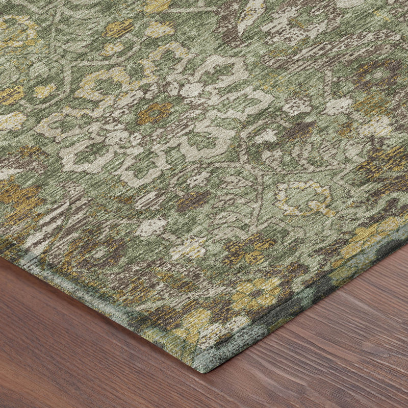 Tapis damassé intérieur / extérieur lavable à la machine ACN2617, Olive, 8' x 10'