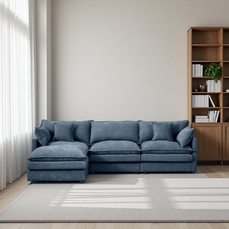 Modular Sectional Sofa, 102 Inch L Shaped Couch Set For Living Room, 3-Seater Comfy Cloud Couches With Movable Ottoman, DIY Combination, Chenille