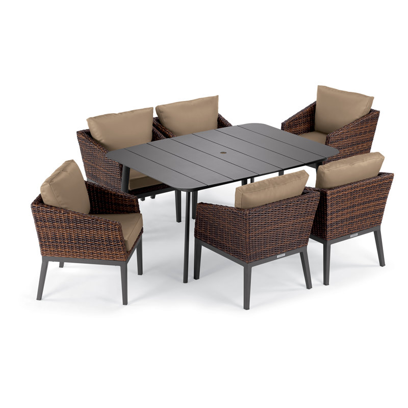 Salino Outdoor 7 - Piece Dining Set with Cushions, Truffle Nauticau