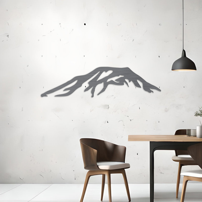 Décoration murale abstraite montagne - ACM argent (11,5 po x 46 po), Noir, H 8 po x l 32 po x P 0,25 po