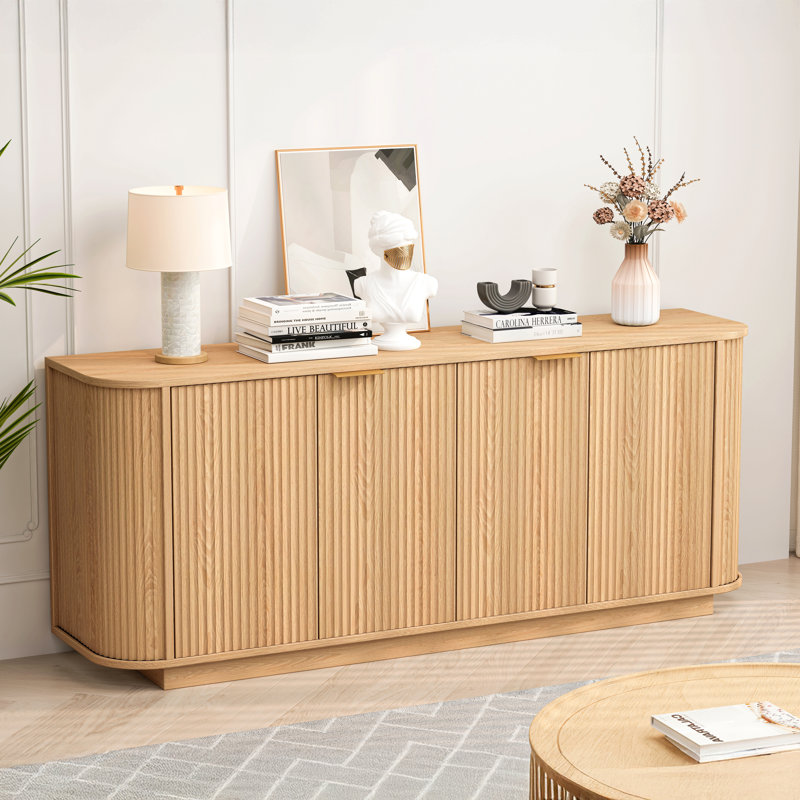 63"Wavy Storage Sideboard, Double-Door Buffet Cabinet With Adjustable Shelves, Suitable For Kitchen, Living Room, Hallway - Versatile Storage