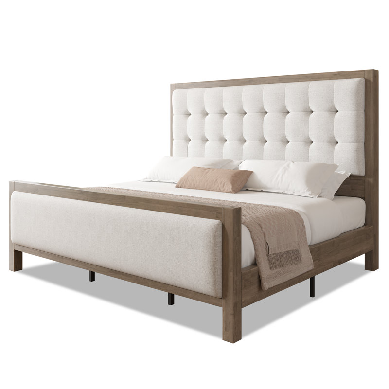 Lit plateforme tapissier avec tête de lit et pied de lit Behka, Grand lit, Gris cendre