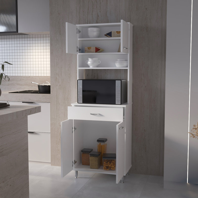 Santa Maria 1-Drawer 1-Shelf Area Pantry with Adjustable Metal Legs  , White