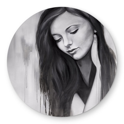 Realistic Woman Portrait Rug | Hyperrealist Round Outdoor Decor