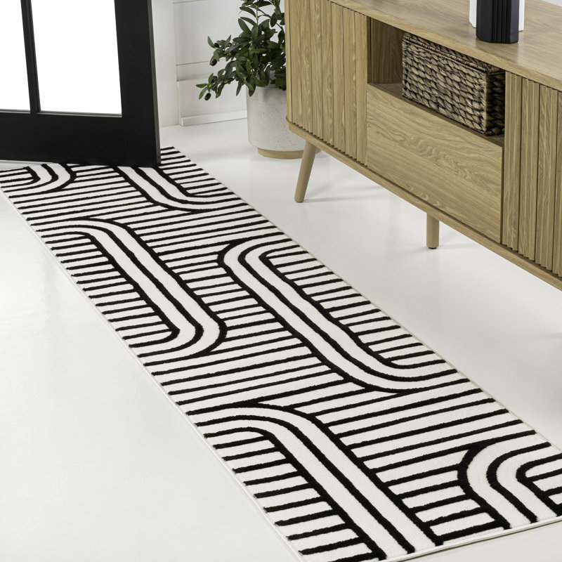 Tapis noir / blanc Anders MidCentury, Tapis de couloir 2 pi x 8 pi