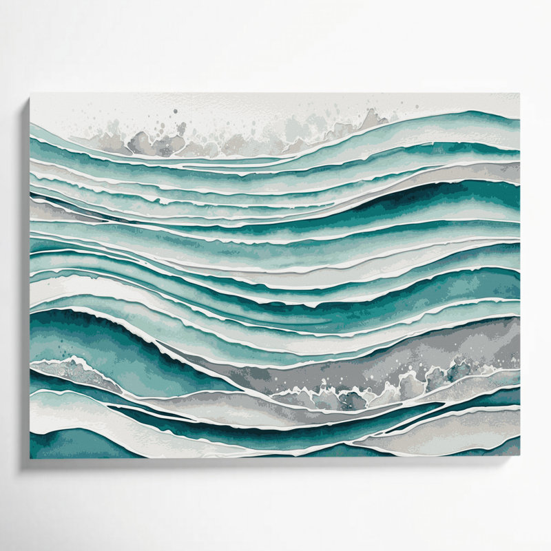 Toile horizontale rayée turquoise, gris clair et vert, H 11 po x l 14 po