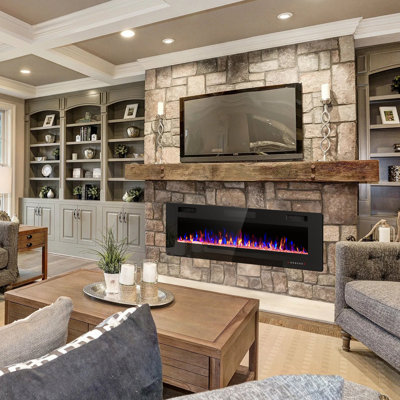 Recessed & Wall Mounted Electric Fireplace With Remote Control & Adjustable Flame