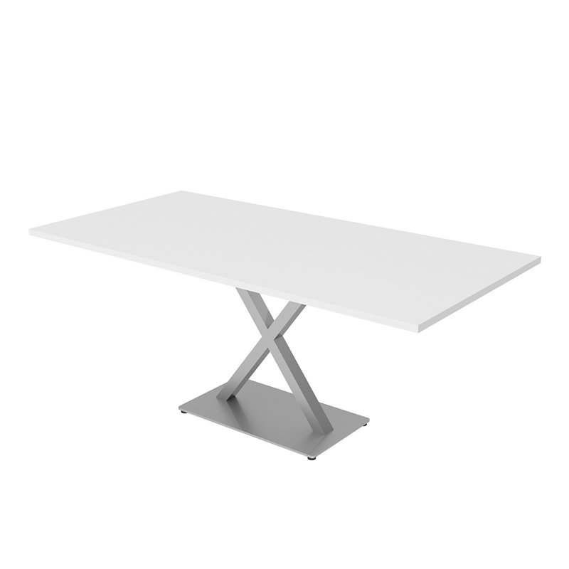 Table de conférence rectangulaire avec base en métal X, L 72 po x l 36 po, Blanc classique, Argent argent