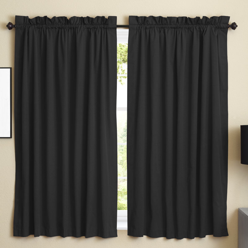 Currahee Cotton Blend Room Darkening Curtain Pair, Black, 52" W x 84" L