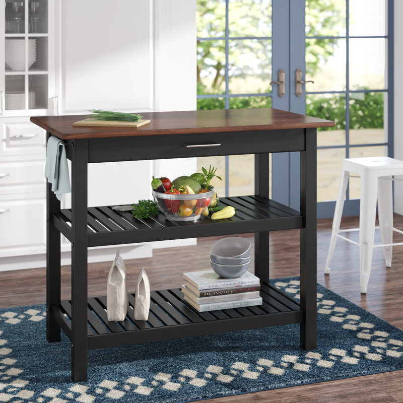 Table de préparation en bois massif de 40 po Herriott, Noir/brun foncé, 36,5 po H x 40 po l x 20 po P