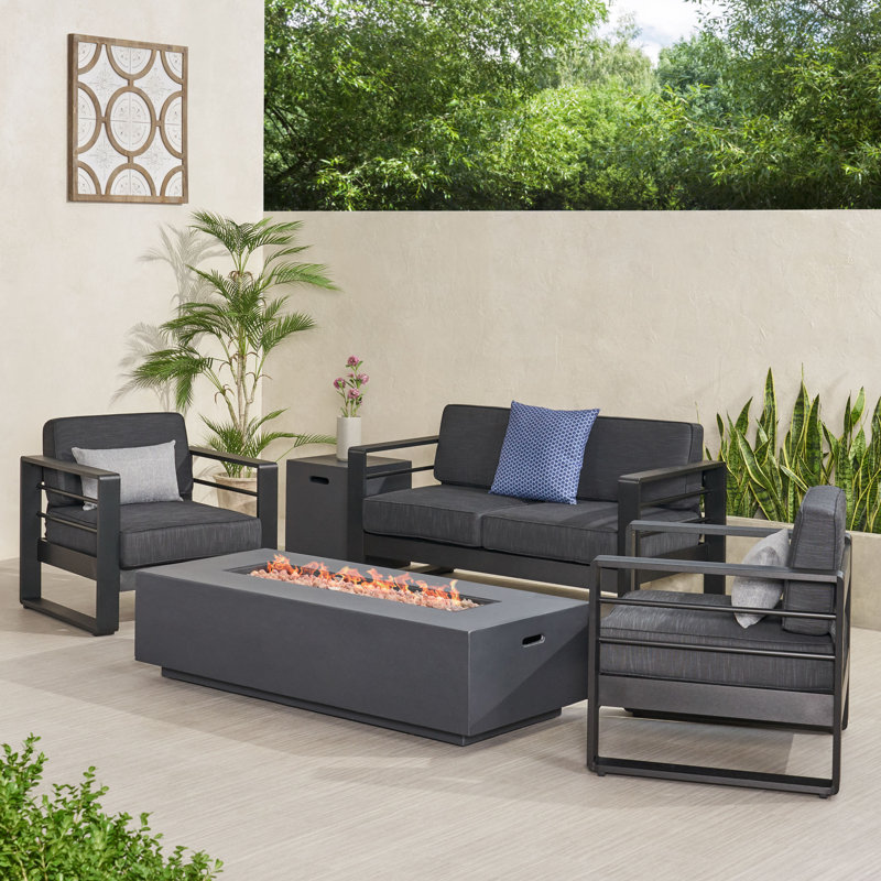 4 - Person Patio Conversation Set with Cushions, Black 