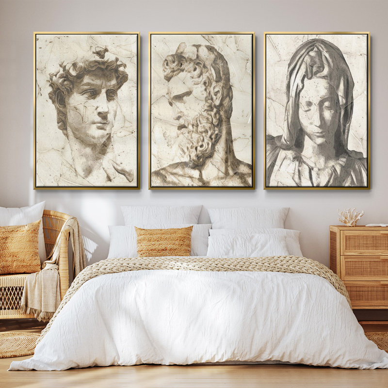 " Classical Study I " 3 - Pieces, Gold, 36" H x 72" W