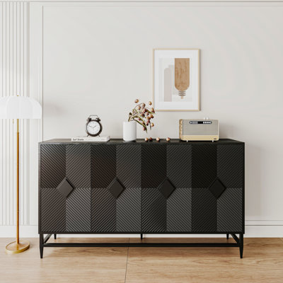 Buffet décoratif en bois laqué noir à 4 portes Accent, pour le salon, le vestibule, le couloir, le bureau, la cuisine et la salle à manger