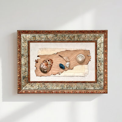 Handcrafted 3D Shadow Box — Real Abalone Shell, Blue Apatite Crystal & Sea Shells in French Vintage Frame, 19.7"×13.8" Coastal Wall Art for Living Room Bedroom