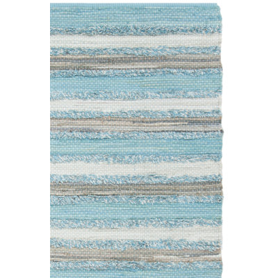 Tapis aqua/blanc/gris en coton handwoven Monaca
