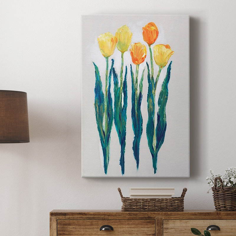 Tulipes en rangée II - Toile tendue avec châssis de qualité supérieure - prête à être accrochée, H 18 po x l 12 po x P 1 po