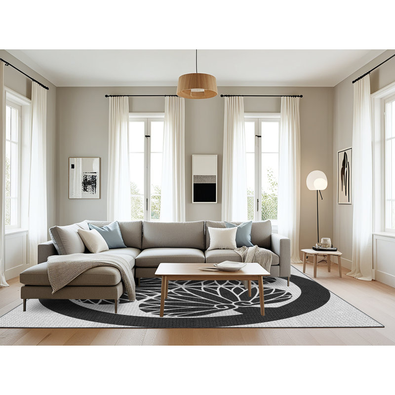 Tapis noir/gris tissé à la machine, Rectangle 8 pi x 12 pi