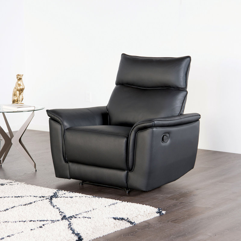 39" W Transitional Recliner, Black, Black