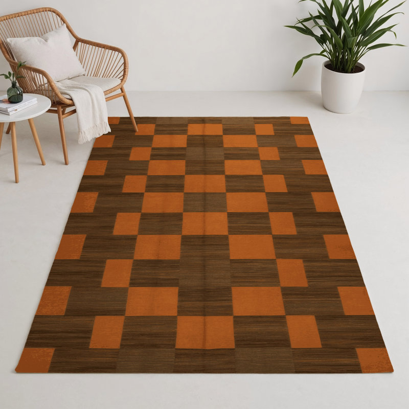 Tapis d'intérieur et d'extérieur à carreaux brun, Rectangulaire 3 pi x 5 pi