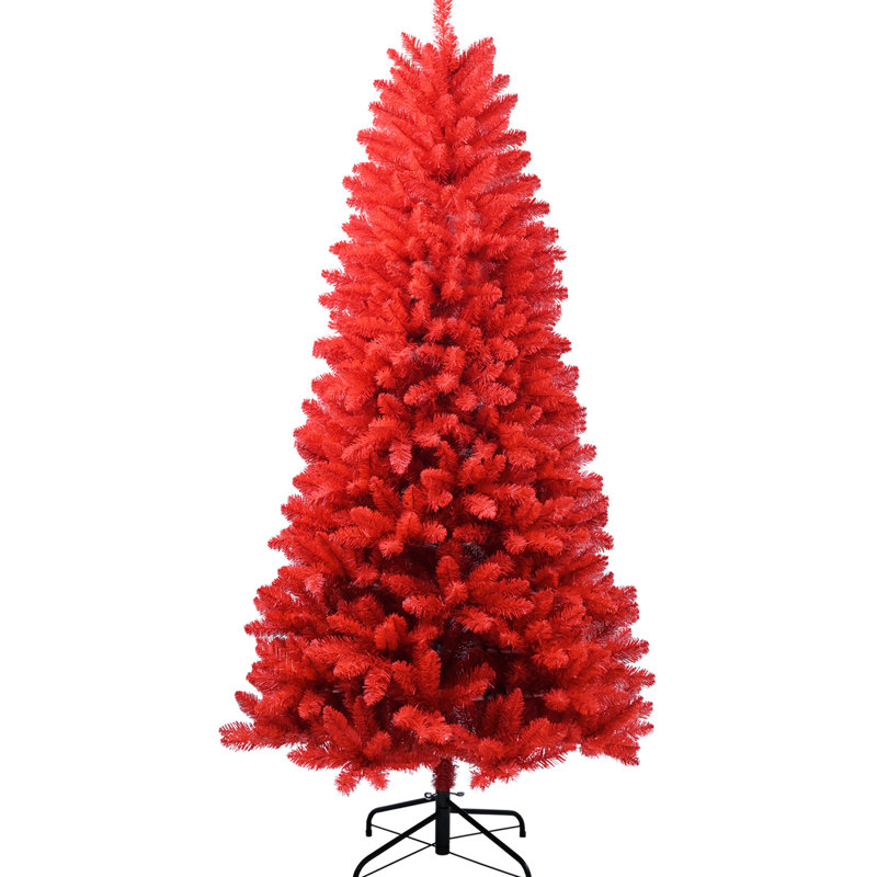 Arbre de Noël rouge de 6 pi, 804 pointes, style des Fêtes accrocheur, branches à charnières pour une installation facile, support de configuration de décor à thème