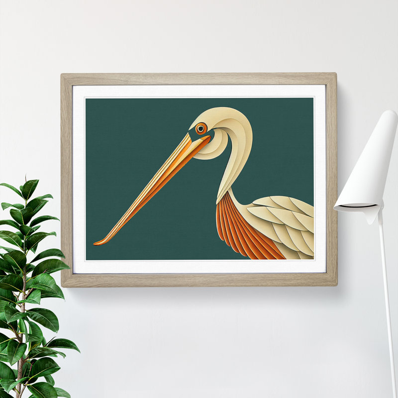 XH1022-6865X Pelican Art Deco 1 Piece Single Picture Frame Wall Art, 25cm H x 34cm W x 2cm D, Oak Framed