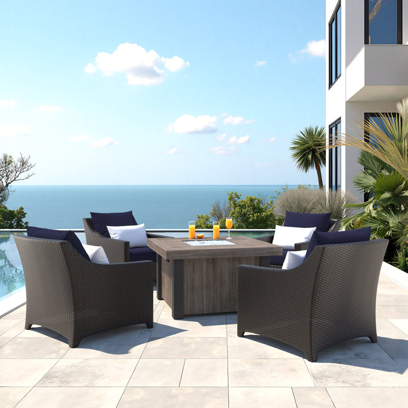 Deco 5 Piece Fire Pit Set with Cushions, Canvas Navy Sunbrella® Canvas