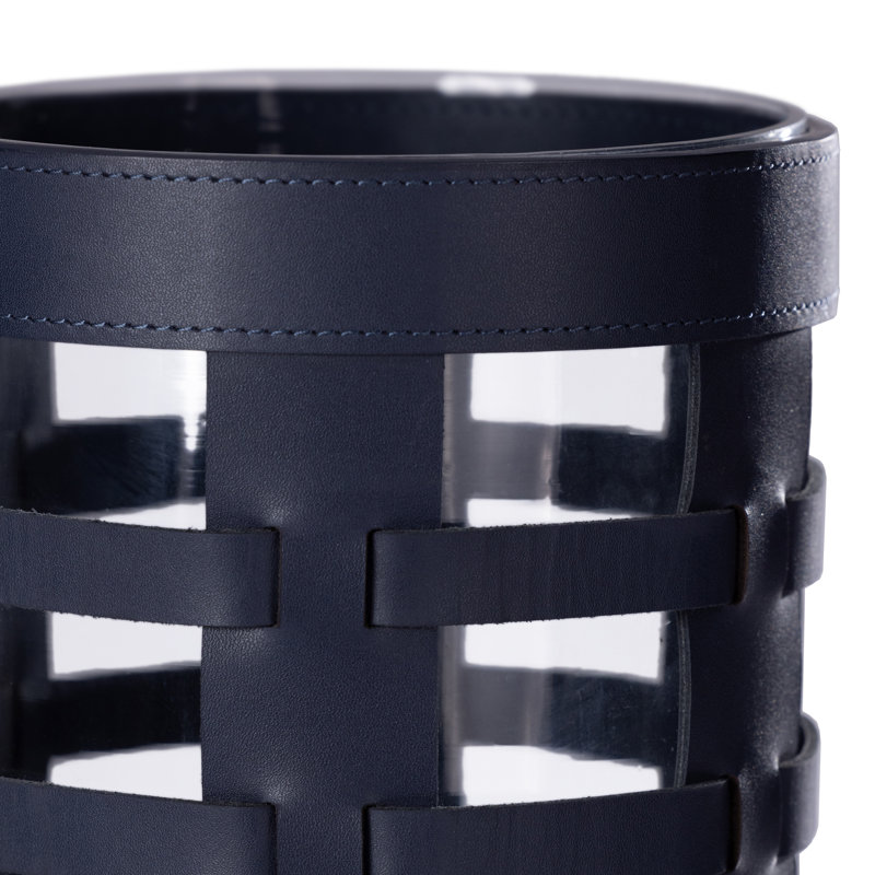 Nappa Woven Leather Glass Hurricane/ Vase, Navy