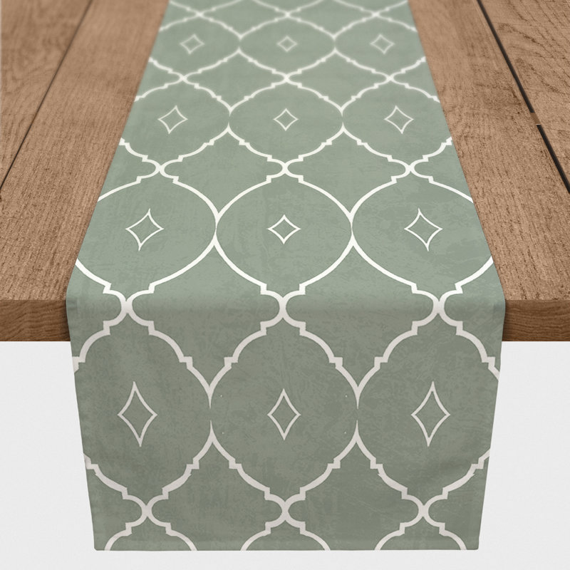 Geometric Table Runner, Green, 90" x 16"