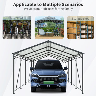 Abri d'auto extérieur, abri d'auto 13 * 26,5 pi, abri d'auto robuste avec toit et cadre en acier galvanisé, grand abri d'auto en métal pour voiture, camion