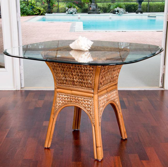 Charrie Glass Top Dining Table, Antique Honey, 30" H x 42" W x 42" D