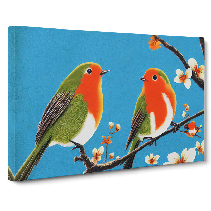 Two Robin Birds - Wrapped Canvas, 35cm H x 50cm W x 3cm D