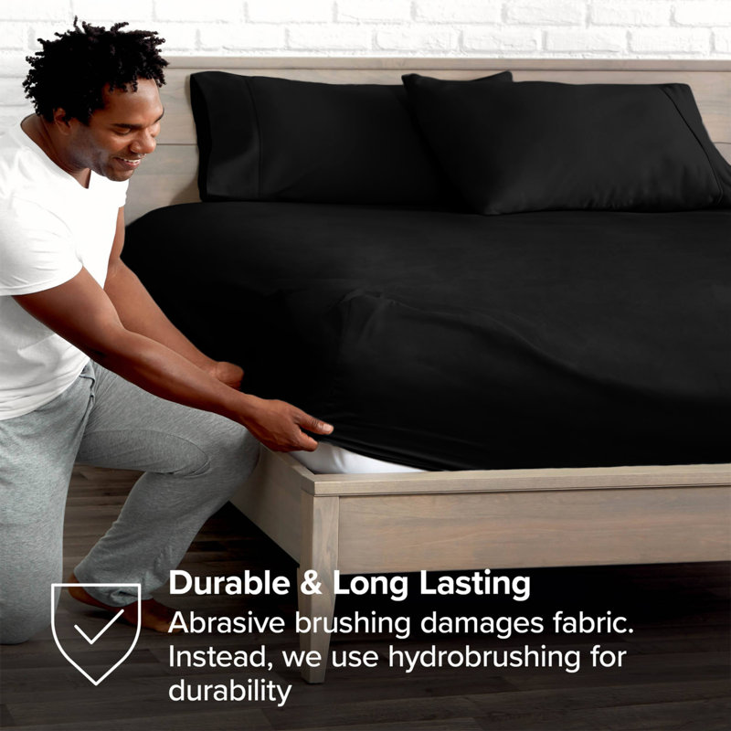 Deep Pocket Microfiber Brushed Fitted Sheet, Double (4'6), Black