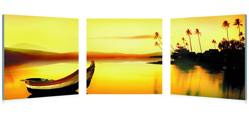Golden Sunset Triptych Canvas Print with MDF Frame