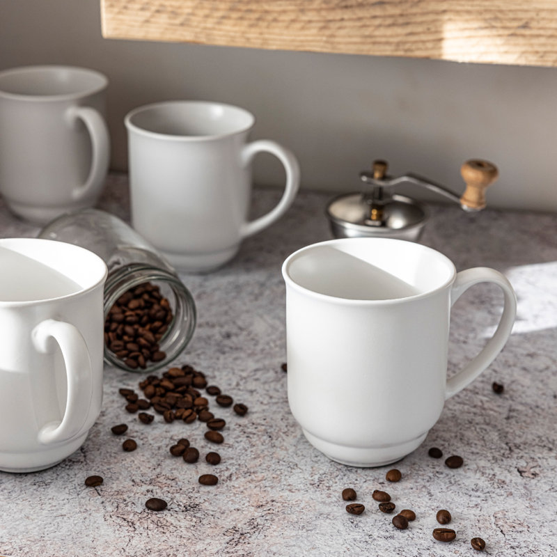 White Round Ceramic 16oz Microwave Safe Mugs, Set of 4