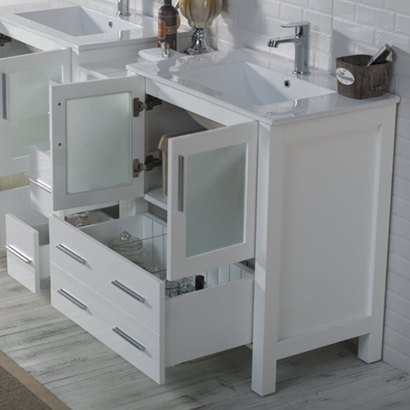 Meuble-lavabo double 72 po avec lavabo, Blanc