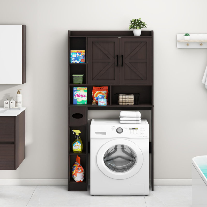 Farmhouse Storage Cabinet Over Toilet With 2 Barn Door, Espresso