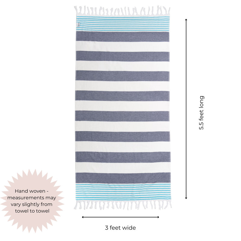 Chanyah Atalya Classic Luxe Oversized Turkish Cotton Beach & Bath Towel, Navy/Blue
