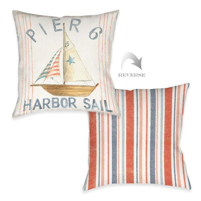 Maritime Sailboat Outdoor Throw Pillow