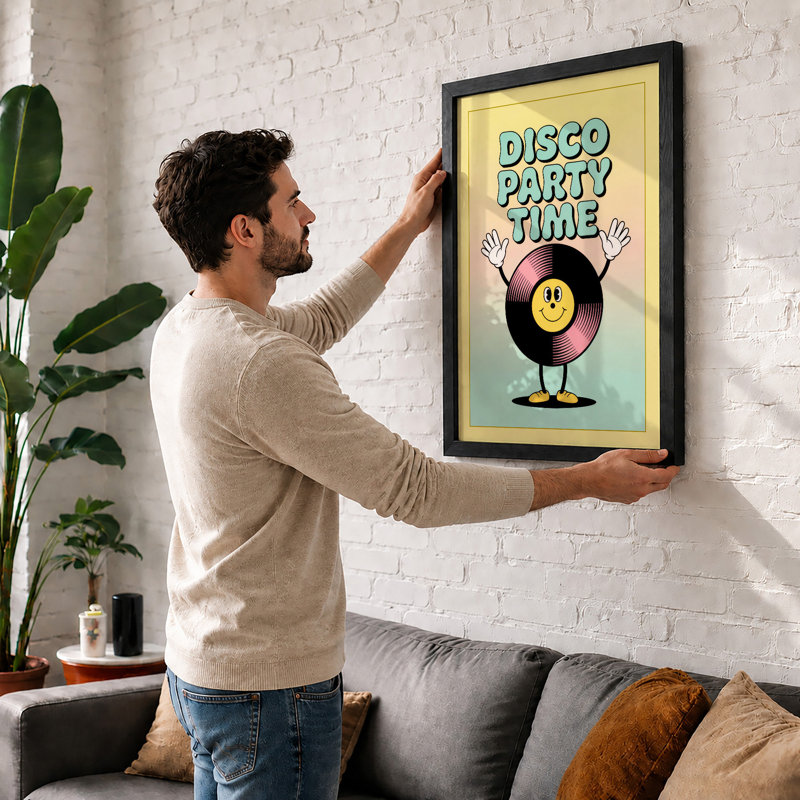 Disco Party Time Retro - Framed Print, Walnut, A1 - 84.1 x 59.4 cm
