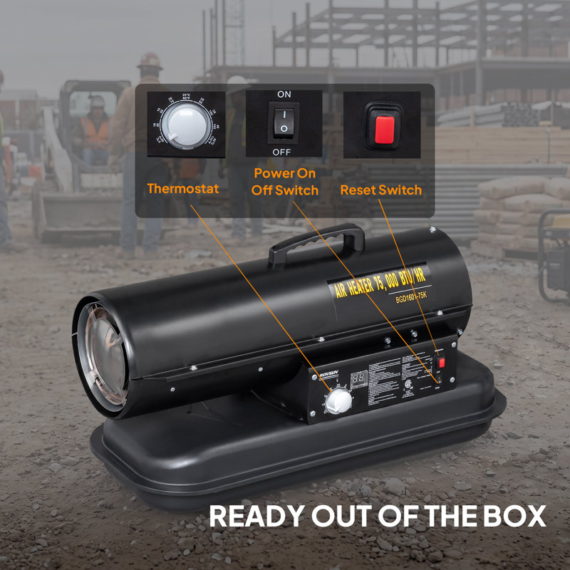 75,000 BTU Construction Air Heater — Up to 1,875 Sq. Ft. Coverage, Adjustable Thermostat, Simple Controls, Ready Out of the Box