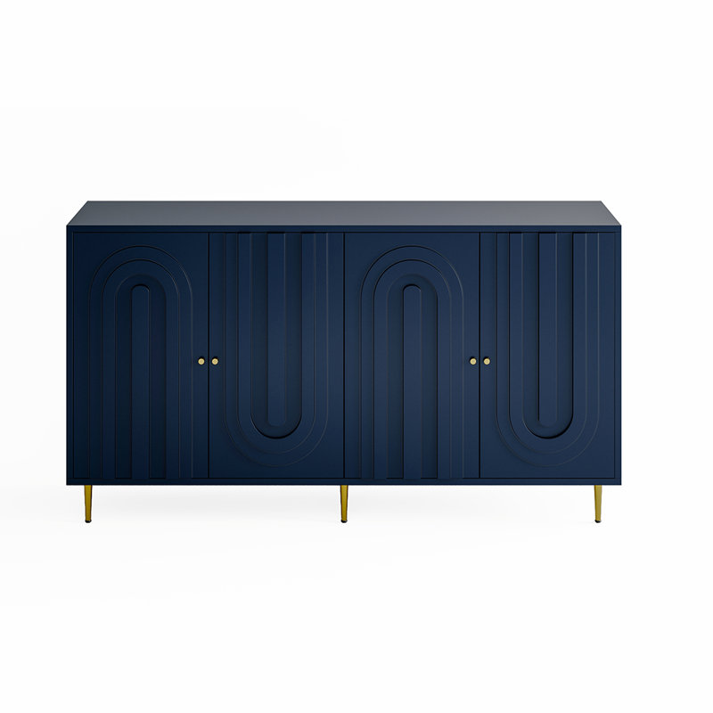 Trin Modern Lacquer Accent Cabinet with 4 Glass Doors – Adjustable Shelves Buffet Sideboard for Living Room, Dining Room, Entryway
