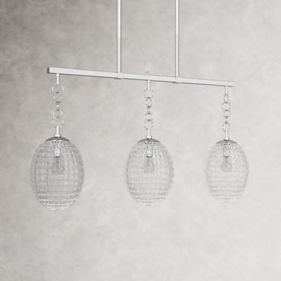 Akio 3 Light Ribbed Glass Dimmable Pendant