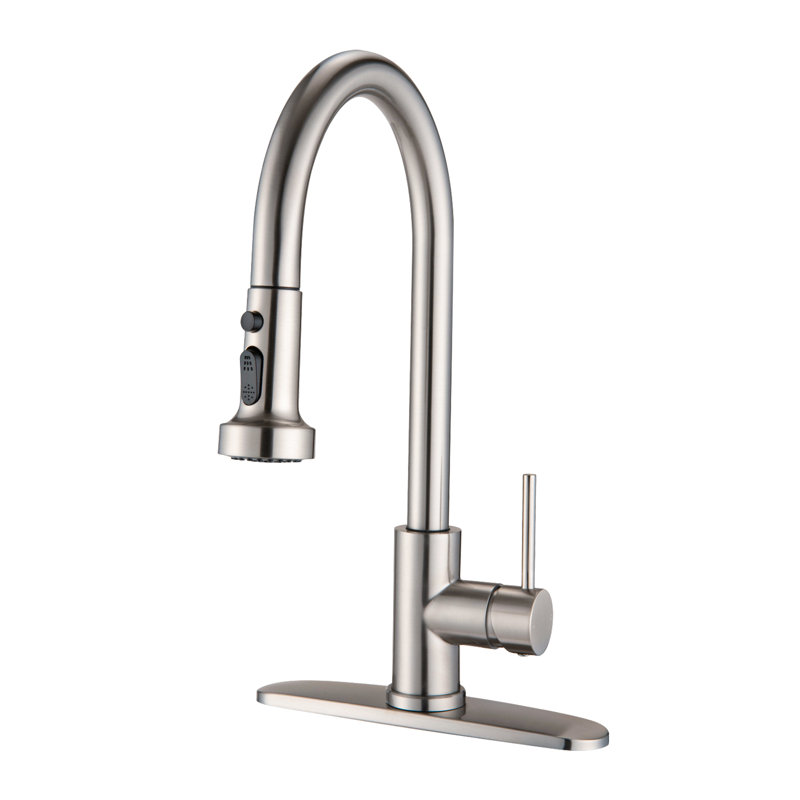 Robinet de cuisine rétractable avec distributeur de savon, acier inoxydable, finition nickel brossé | Idée de cadeau