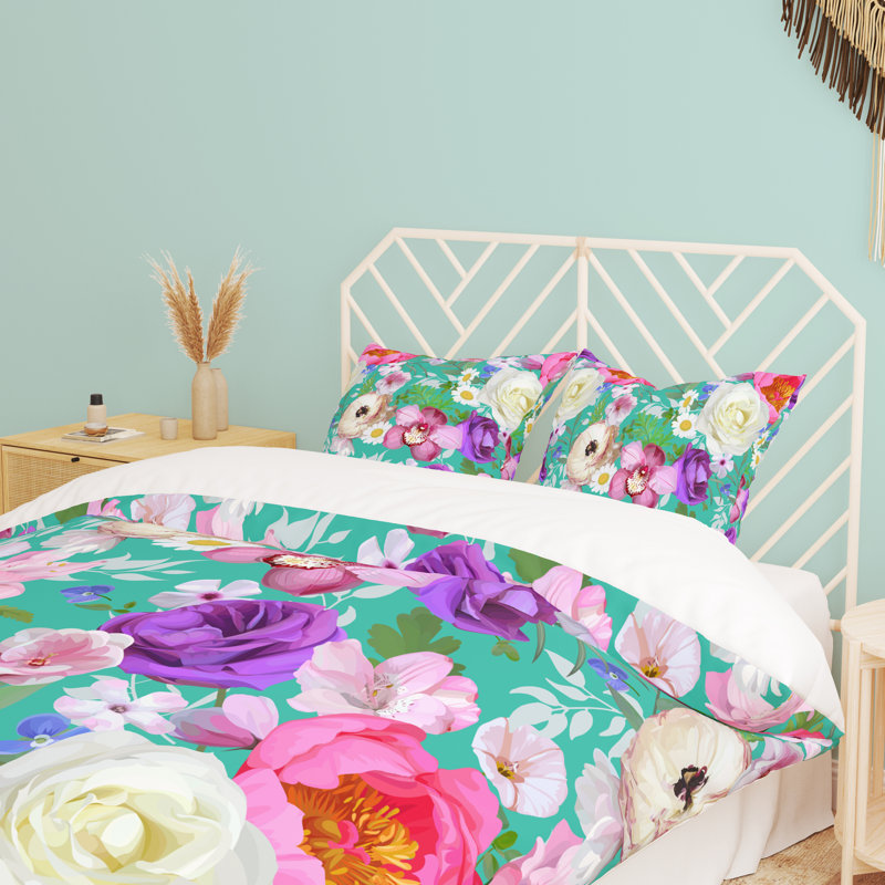 Floral Duvet Cover, King Duvet Cover + 2 King Shams