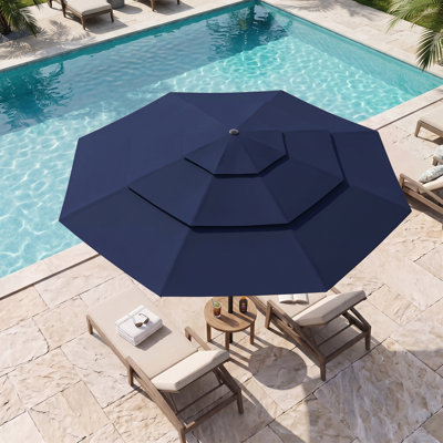 120" 10 ft. 3-Tier Steel Tilt Market Patio Umbrella with Crank