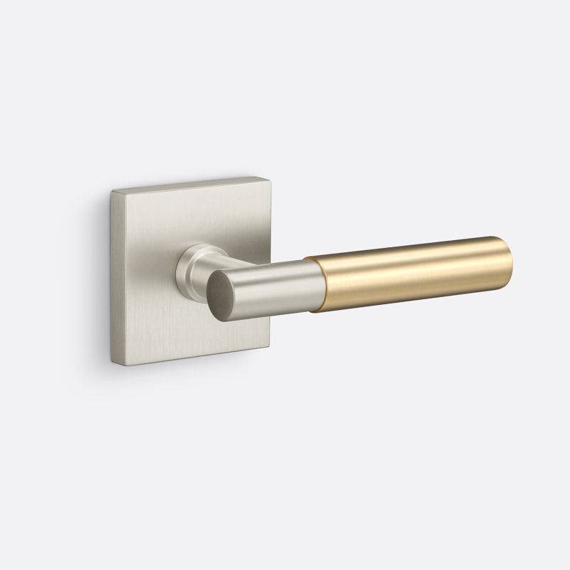 Rosette carrée Aspra, Nickel satiné / laiton satiné, Faux bouton simple