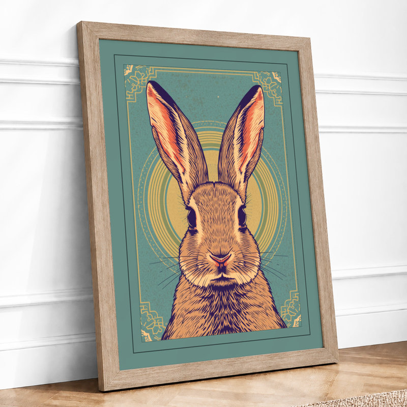 Gilt Rabbit Portrait Art Deco - Framed Print, Oak, A4 - 29.7 x 21.0 cm