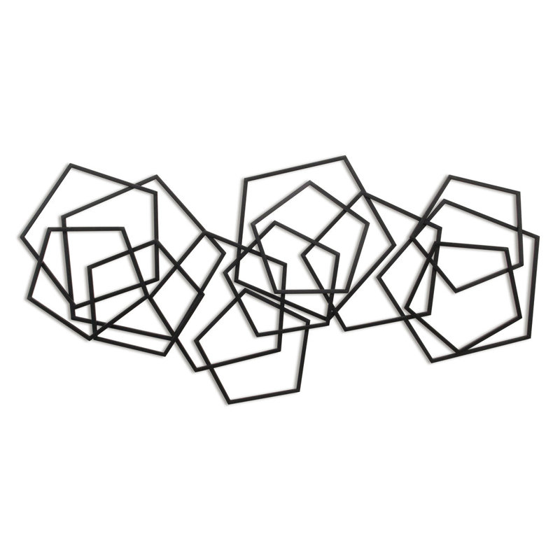 Sculpture dimensionnelle abstraite suspendue en métal noir 24 po x 48 po