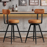 Swivel Bar & Counter Stool Set Of 2，Modern Bar Height Bar Stools   With Metal Frame, Ergonomic Backrest, Brown Faux Leather Counter Height Chairs for Kitchen Island, Pub, Bistro